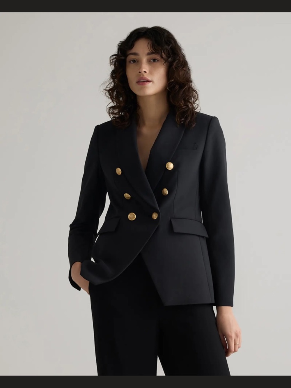 Black Double-Breasted Blazer with Gold Buttons V Beard Style by Quince